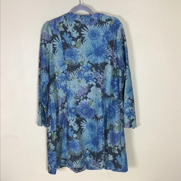 Susan Graver 3 Button Sparkly Blue Floral Swing Blazer Jacket Women's La… - Picture 4 of 7